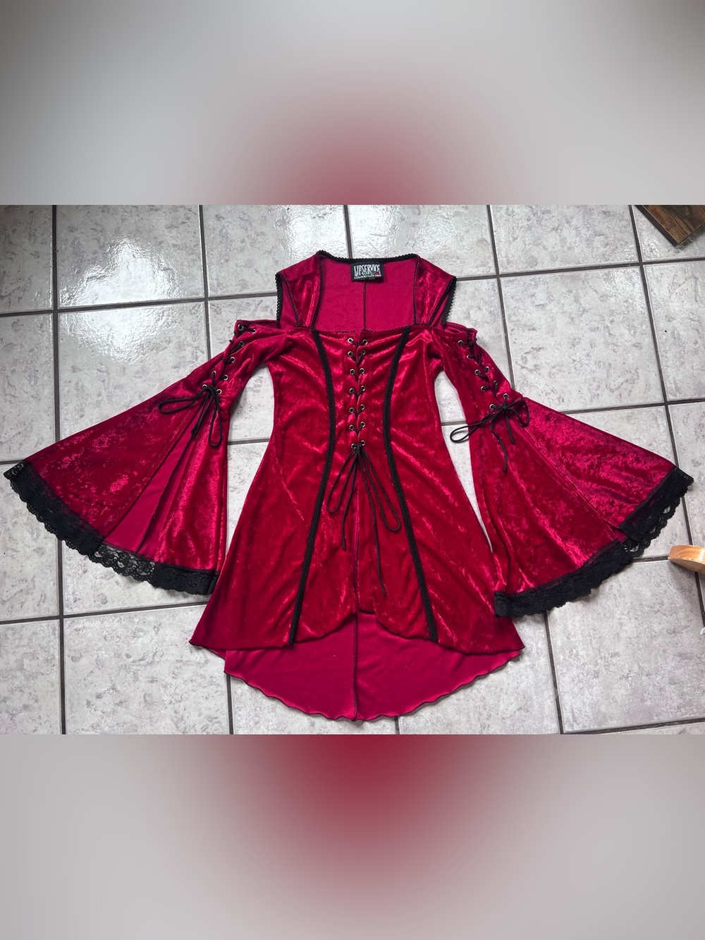 Vintage Lip Service Women's Red Velvet Lace-Up Corset Tunic
